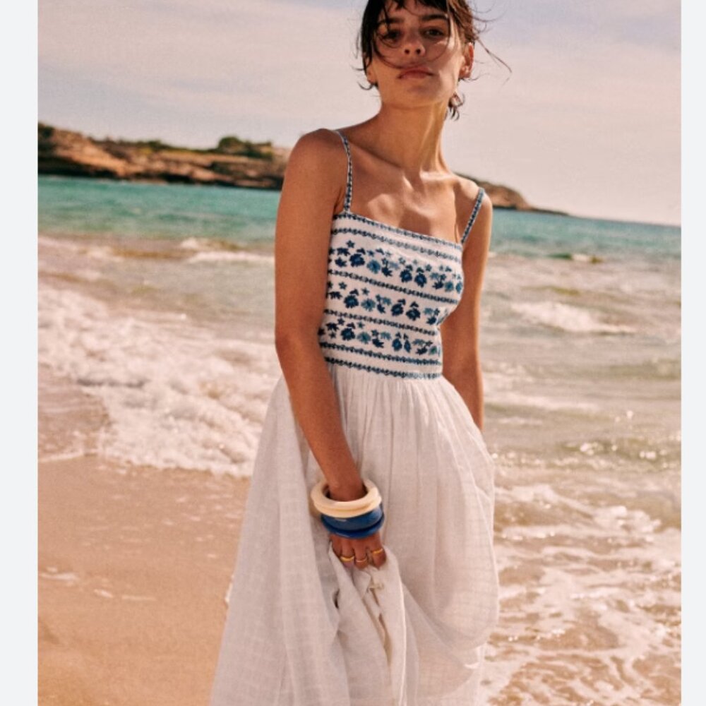 Sezane Erna Dress 2 Ecru Blue NWT